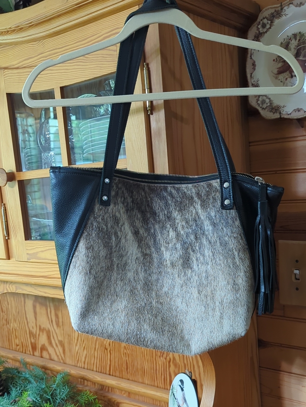 Everyday Haircalf Shoulder Tote in Black and Brown